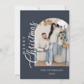 Boogvorm Midnight Blue Foto Kerstgroet Feestdagenkaart (Voorkant)