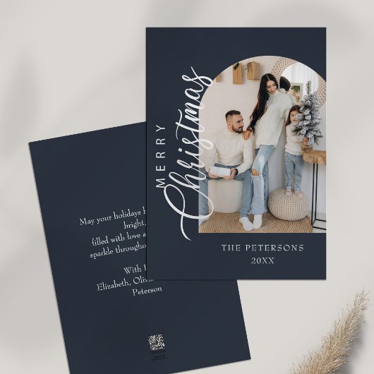 Boogvorm Midnight Blue Foto Kerstgroet Feestdagenkaart
