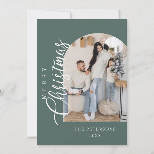 Boogvorm Sage Groene foto Kerstgroet Feestdagenkaart (Voorkant)