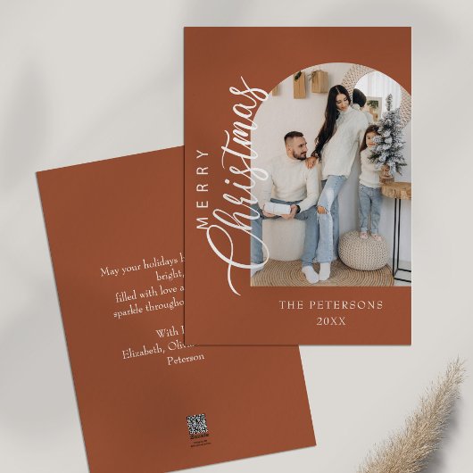 Boogvorm Terracotta Foto Kerstmis Groet Feestdagenkaart