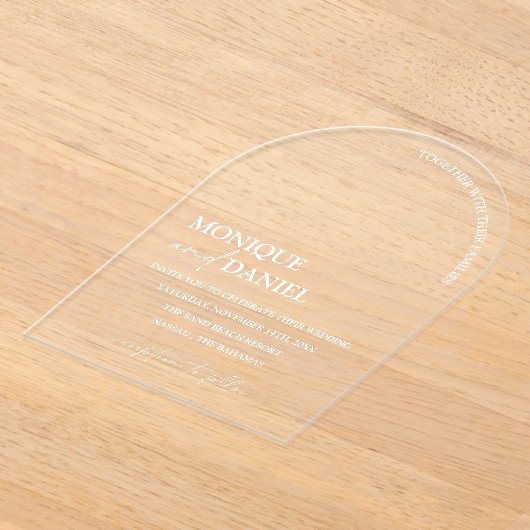 Boogvormige Elegante Kalligrafie Eenvoudige BRUILO Acryl Uitnodigingen (Laagn)