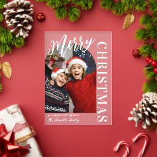 Boogvormige foto witte script Prettig Kerstfeest Acryl Uitnodigingen
