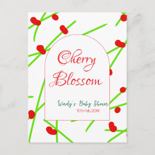 Boogvormige kersenbloesem rood groene baby shower briefkaart