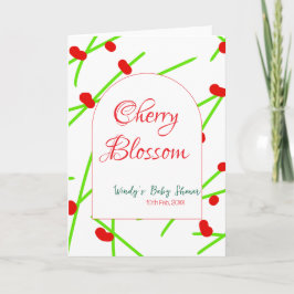 Boogvormige kersenbloesem rood groene baby shower kaart