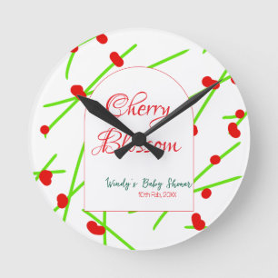 Boogvormige kersenbloesem rood groene babyshower ronde klok