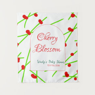 Boogvormige kersenbloesem rood groene babyshower wandkleed