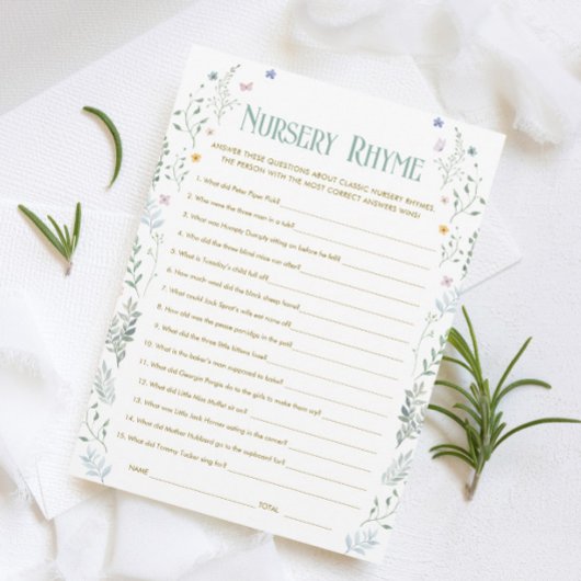 Book Baby Shower Nursery Rhyme Game Card Kaart