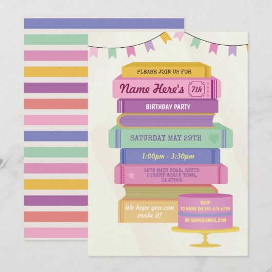 Book Birthday Library nodigt roze tas uit om te le Kaart (Voorkant / Achterkant)