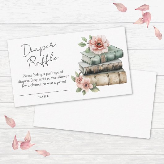 Book Blush Pink Floral Baby Shower Diaper Raffle Informatiekaartje