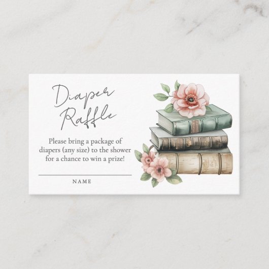 Book Blush Pink Floral Baby Shower Diaper Raffle Informatiekaartje (Voorkant)