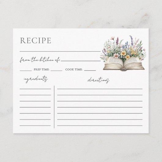 Book Bridal Shower Recipe Request Card Informatiekaartje (Voorkant)
