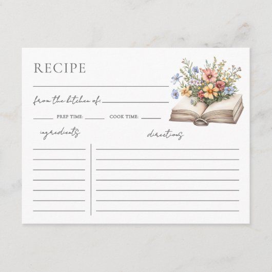 Book Bridal Shower Recipe Request Card Informatiekaartje (Voorkant)