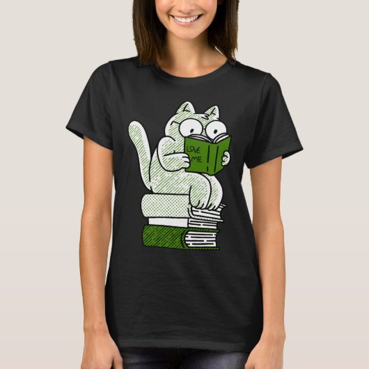 book  cat reading  cute t-shirt (Voorkant)