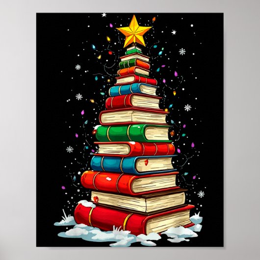 Book Christmas Tree Book Lover Teacher Librarian  Poster (Voorkant)