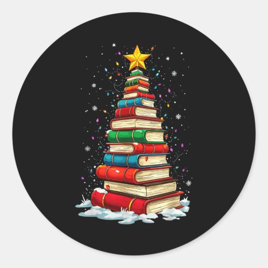 Book Christmas Tree Book Lover Teacher Librarian  Ronde Sticker (Voorkant)