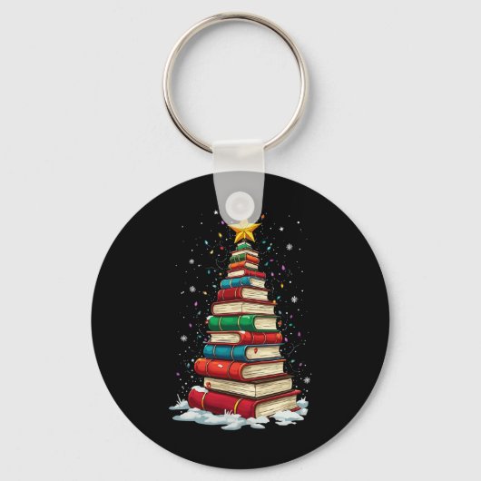 Book Christmas Tree Book Lover Teacher Librarian  Sleutelhanger (Voorkant)