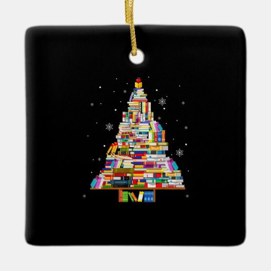 book christmas tree librarian book lovers xmas keramisch ornament (Voorkant)