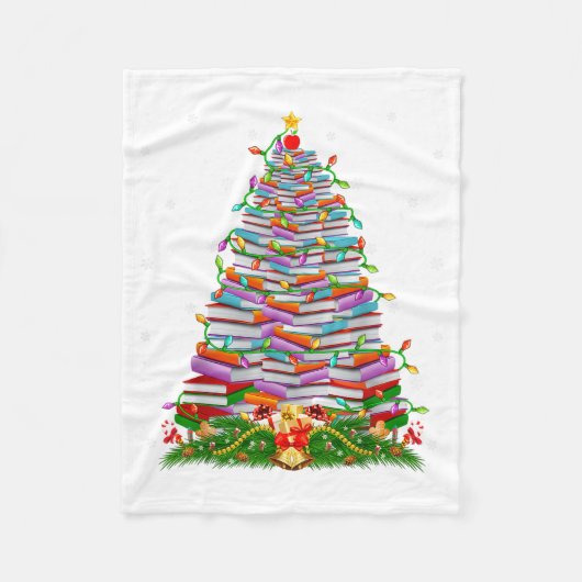 Book Christmas Tree Lights Book Lover Teacher Libr Fleece Deken (Voorkant)
