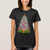 Book Christmas Tree Lights Book Lover Teacher Libr T-shirt (Voorkant)