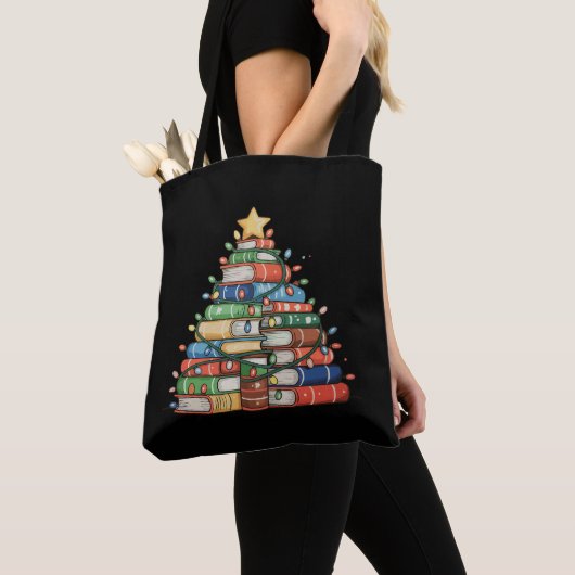 Book Christmas Tree Lights Teacher Librarian Read Tote Bag (Dichtbij)