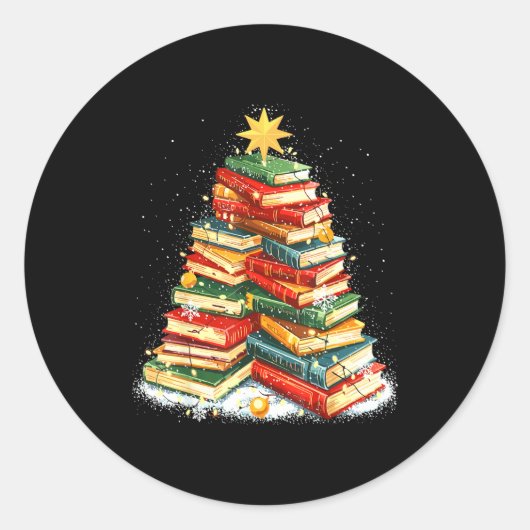 Book Christmas Tree Reading  Ronde Sticker (Voorkant)