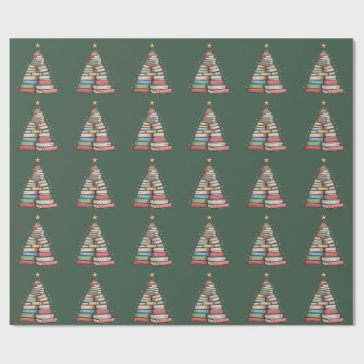 Book Christmas Tree Retro Bookworm Library Cadeaupapier (Vlak)