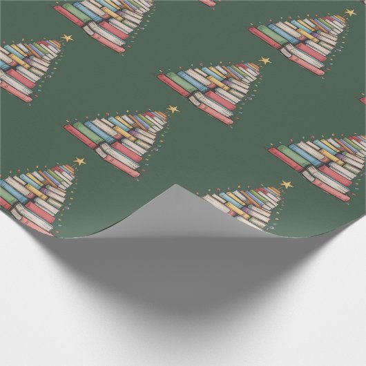 Book Christmas Tree Retro Bookworm Library  Cadeaupapier (Hoek)