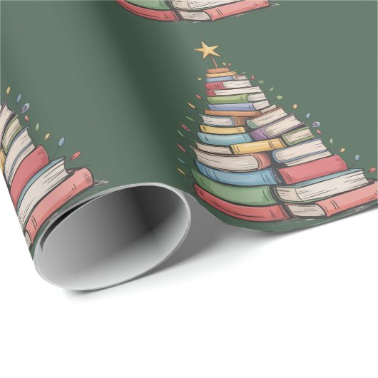 Book Christmas Tree Retro Bookworm Library  Cadeaupapier (Rol Hoek)