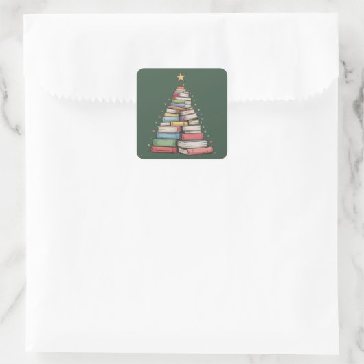 Book Christmas Tree Retro Bookworm Library  Vierkante Sticker (Tas)