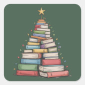 Book Christmas Tree Retro Bookworm Library  Vierkante Sticker (Voorkant)