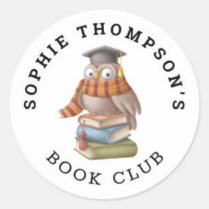 Book Club Name Cute Owl Pet Books Cartoon Ronde Sticker