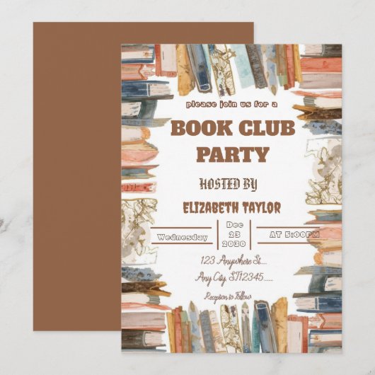 Book Club Party Invitation – Cozy Reading Night Kaart (Voorkant / Achterkant)