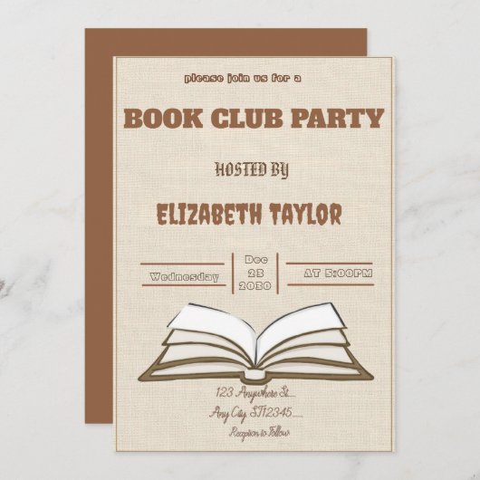 Book Club Party Invitation – Cozy Reading Night Kaart (Voorkant / Achterkant)