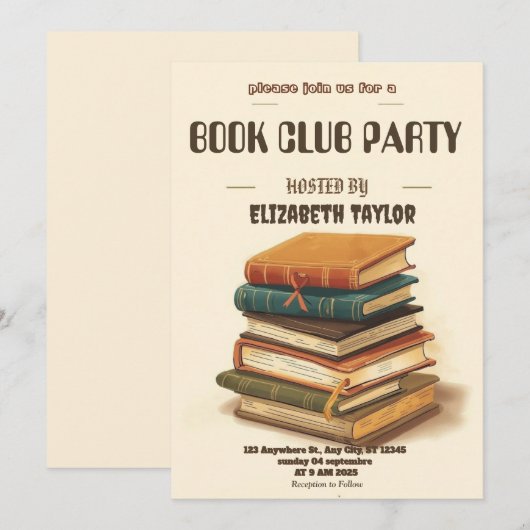 Book Club Party Invitation – Cozy Reading Night Kaart (Voorkant / Achterkant)