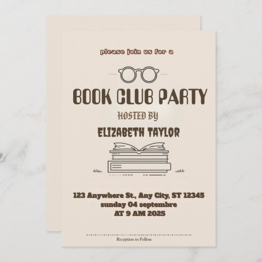 Book Club Party Invitation – Cozy Reading Night Kaart (Voorkant / Achterkant)