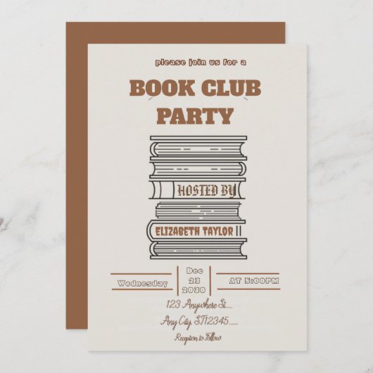 Book Club Party Invitation – Cozy Reading Night Kaart (Voorkant / Achterkant)