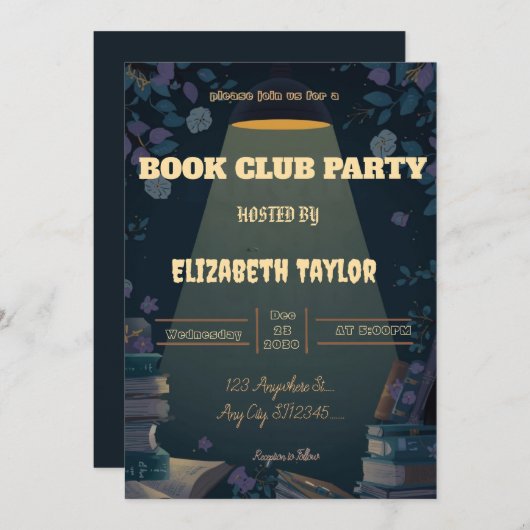 Book Club Party Invitation – Cozy Reading Night Kaart (Voorkant / Achterkant)