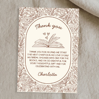 Book Club Theme Floral Brown Bridal Shower Bedankkaart