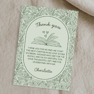 Book Club Theme Floral Sage Green Bridal Shower Bedankkaart