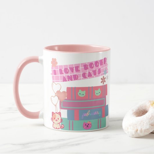 Book Coquette - I Love Books & Cats - Bookish  Mok (Met donut)