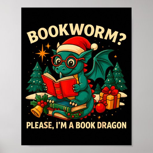 Book Dragon Christmas Reading Gift For Fantasy Lov Poster (Voorkant)