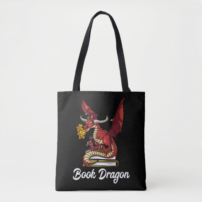 Book Dragon Literature Reading Geek Nerd Tote Bag (Voorkant)
