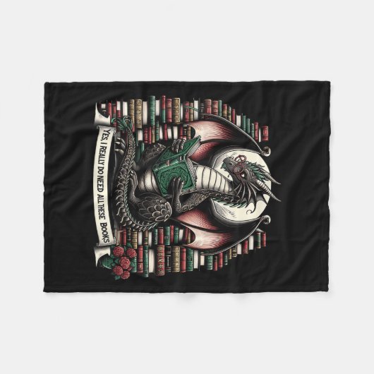 Book Dragon Yes I Really Do Need All These Books  Fleece Deken (Voorkant (Horizontaal))