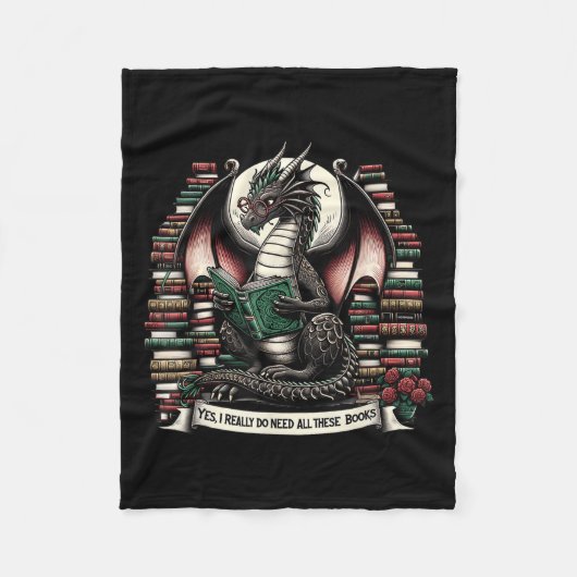 Book Dragon Yes I Really Do Need All These Books  Fleece Deken (Voorkant)