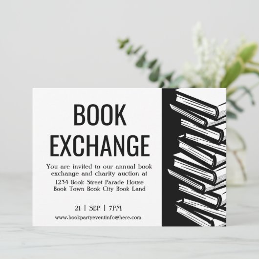 Book Exchange Black White Kaart (Staand voorkant)