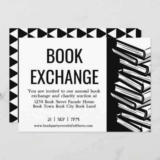 Book Exchange Black White Kaart (Voorkant / Achterkant)