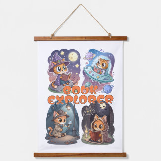 Book Explorer – Cute Cat Reading Adventure Hangend Wandkleed