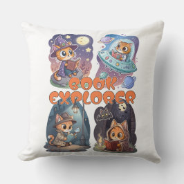 Book Explorer – Cute Cat Reading Adventure Kussen