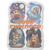 Book Explorer – Cute Cat Reading Adventure Sticker (Voorkant)
