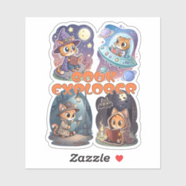 Book Explorer – Cute Cat Reading Adventure Sticker